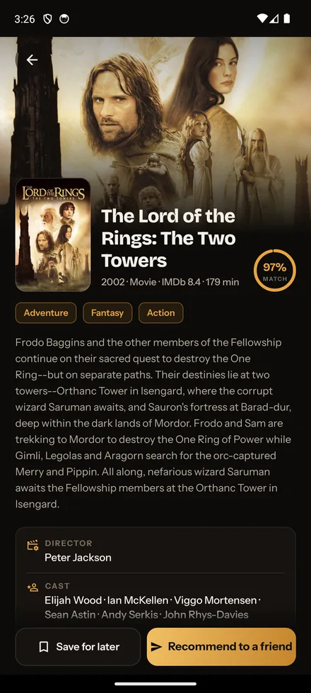 MovieRat title detail page: overview, rating and where to watch